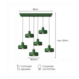 Luminosa Lighting Luminosa Velyo Cluster Pendant Ceiling Light Green 6X E27 - thumbnail 5