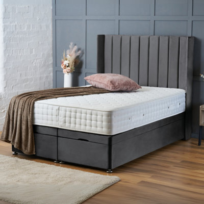 Bsspoke Steel Plush Ottoman Divan Bed 54Inch Headboard & 10Inch Orthopaedic Mattress End Lift Up Storage Available In All Sizes - image 1