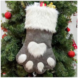 Woodside Home Living Pet Paw Christmas Stocking - Grey - thumbnail 1