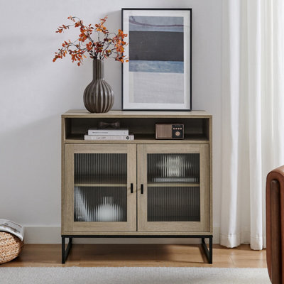 Melody Maison Two Door Reeded Glass Display Cabinet - Hesley Nordic Wood Range - image 1