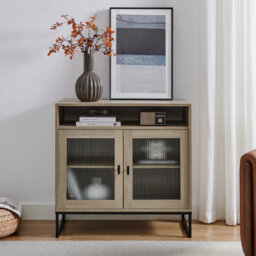 Melody Maison Two Door Reeded Glass Display Cabinet - Hesley Nordic Wood Range - thumbnail 1