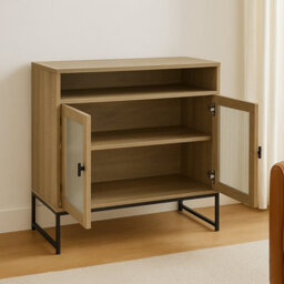 Melody Maison Two Door Reeded Glass Display Cabinet - Hesley Nordic Wood Range - thumbnail 4