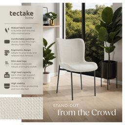 Tectake Set Of 6 Dining Chair Tessa - Ergonomic High Backrest, Slim Steel Legs, Soft Fabric  - Woven Fabric Off-White/black - thumbnail 2