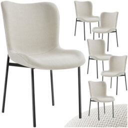 Tectake Set Of 6 Dining Chair Tessa - Ergonomic High Backrest, Slim Steel Legs, Soft Fabric  - Woven Fabric Off-White/black