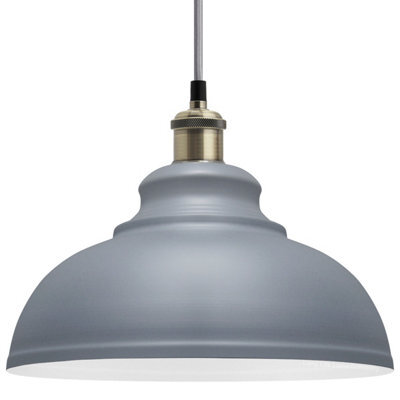 Long Life Lamps Company Vintage Ceiling Pendant Light Shade Grey Metal Brass Holder M0089 - image 1