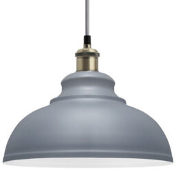 Long Life Lamps Company Vintage Ceiling Pendant Light Shade Grey Metal Brass Holder M0089