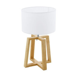Elegant Natural Wood And Chrome Table Desk Lamp With White Fabric Shade