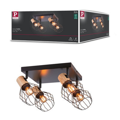 Paulmann 66769 Spotlight Lanke 4-Lamp Max. 4X20W Ceiling Luminaire Black/wood Spot Metal E14 - image 1