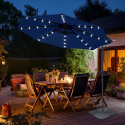 Sundaze Blue 3M Led Garden Banana Parasol Cantilever Umbrella Patio Sun Shade Outdoor Hanging With Base - thumbnail 1