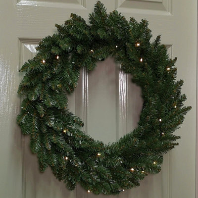60Cm Decorative Pre-Lit Christmas Wreath With Warm White Leds - image 1