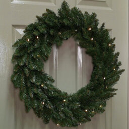 60Cm Decorative Pre-Lit Christmas Wreath With Warm White Leds - thumbnail 1