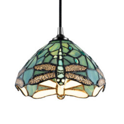 Happy Homewares Dragonfly Themed Emerald Stained Glass Tiffany Pendant Lighting Shade With Beads - thumbnail 4