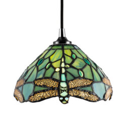 Happy Homewares Dragonfly Themed Emerald Stained Glass Tiffany Pendant Lighting Shade With Beads - thumbnail 1