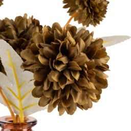 Candlelight Olive 24Cm Kiku Artificial Floral Arrangement In Amber Glass Vase - thumbnail 3