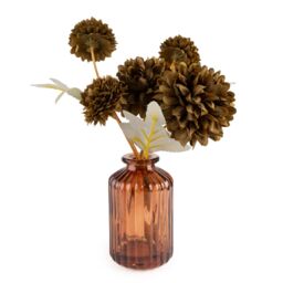 Candlelight Olive 24Cm Kiku Artificial Floral Arrangement In Amber Glass Vase - thumbnail 2