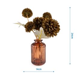 Candlelight Olive 24Cm Kiku Artificial Floral Arrangement In Amber Glass Vase - thumbnail 4
