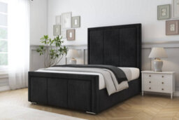 "Sloomy Lancaster Black Naples Bed Frame With 50"" Upholstered Headboard 4'6 Double" - thumbnail 2