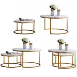 White Nesting Coffee Tables Set Of 2 Round Stacking Sofa Side Tables For Living Room - thumbnail 2