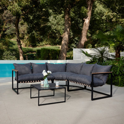 Home Detail Marbella Black Garden Corner Set With Grey Cushions - image 1