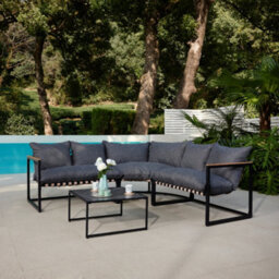 Home Detail Marbella Black Garden Corner Set With Grey Cushions - thumbnail 1