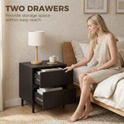 Bedside Table With 2 Drawers And Steel Legs For Bedroom, Living Room Black - thumbnail 3