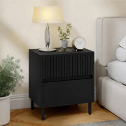 Bedside Table With 2 Drawers And Steel Legs For Bedroom, Living Room Black - thumbnail 1