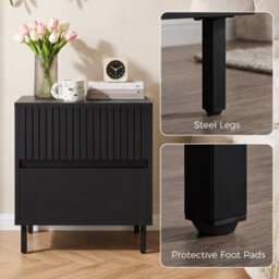 Bedside Table With 2 Drawers And Steel Legs For Bedroom, Living Room Black - thumbnail 5