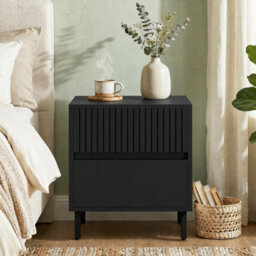Bedside Table With 2 Drawers And Steel Legs For Bedroom, Living Room Black - thumbnail 6