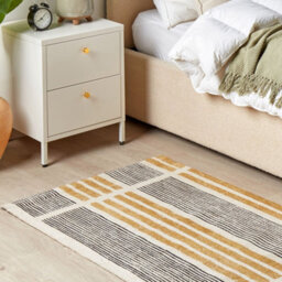 Wyld And Coco Cotton Jacquard Area Rug 80 X 150 Cm Yellow And Black Striped - Flat-Weave Boho Accent Rug - thumbnail 1