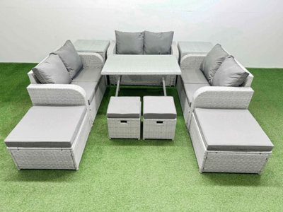 Fimous 10 Seater Patio Garden Furniture Sets With Dining Table Love Sofa 2 Side Tables 4 Stools Light Grey - image 1