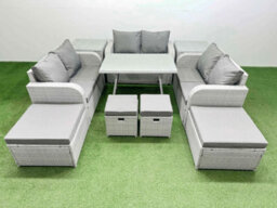 Fimous 10 Seater Patio Garden Furniture Sets With Dining Table Love Sofa 2 Side Tables 4 Stools Light Grey - thumbnail 2