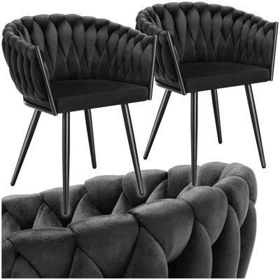 Tectake Set Of 2 Dining Chair Astano - Padded, Velvet, Knot Design, Continuous Backrest  - Black - image 1