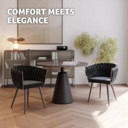 Tectake Set Of 2 Dining Chair Astano - Padded, Velvet, Knot Design, Continuous Backrest  - Black - thumbnail 9