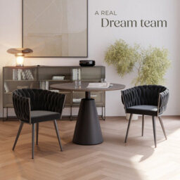 Tectake Set Of 2 Dining Chair Astano - Padded, Velvet, Knot Design, Continuous Backrest  - Black - thumbnail 8