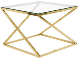 Beliani Aurora Home Glass Coffee Table 60 X 60 Cm Square Top Gold Steel Frame Geometric Glam - thumbnail 3
