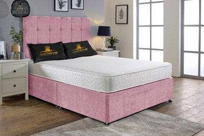 UKBEDFURNITURE Senator Pink Plush Divan Bed With 2 Foot End Drawers & 26 Inch Headboard - image 1