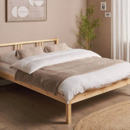 Beliani Light Pine Double Bed Frame 4Ft6 - Slatted Base, Modern Industrial Design - thumbnail 2
