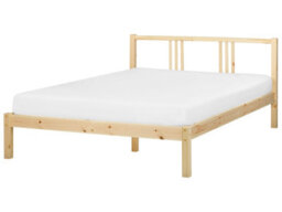 Beliani Light Pine Double Bed Frame 4Ft6 - Slatted Base, Modern Industrial Design - thumbnail 3