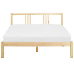 Beliani Light Pine Double Bed Frame 4Ft6 - Slatted Base, Modern Industrial Design - thumbnail 1