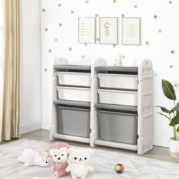 Darphe Grey Kids Toy Clothes Books Storage Cabinet 6 Compartments Plastic Organizer For Toddlers - thumbnail 3