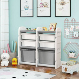 Darphe Grey Kids Toy Clothes Books Storage Cabinet 6 Compartments Plastic Organizer For Toddlers - thumbnail 2