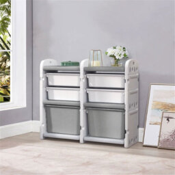 Darphe Grey Kids Toy Clothes Books Storage Cabinet 6 Compartments Plastic Organizer For Toddlers - thumbnail 1