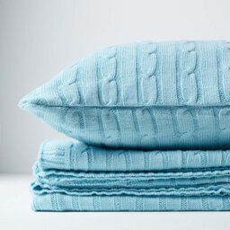Homescapes Cotton Cable Knit Pastel Blue Cushion Cover, 45 X 45 Cm - thumbnail 5