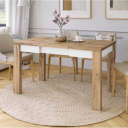 Heze Furniture Fonte 85 Modern Extending Dining Table - Wotan Oak & White Matt - thumbnail 3