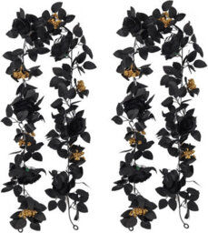 2 Pack Black 5.9Ft Artificial Rose Garland - Hanging Floral Vine With Autumn Leaves For Halloween Thanksgiving Mantle & Home Decor - thumbnail 1