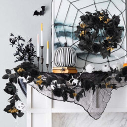 2 Pack Black 5.9Ft Artificial Rose Garland - Hanging Floral Vine With Autumn Leaves For Halloween Thanksgiving Mantle & Home Decor - thumbnail 2