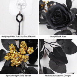 2 Pack Black 5.9Ft Artificial Rose Garland - Hanging Floral Vine With Autumn Leaves For Halloween Thanksgiving Mantle & Home Decor - thumbnail 4