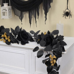 2 Pack Black 5.9Ft Artificial Rose Garland - Hanging Floral Vine With Autumn Leaves For Halloween Thanksgiving Mantle & Home Decor - thumbnail 9
