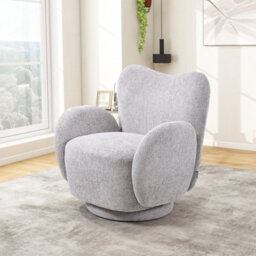 Living And Home Grey Chenille Upholstered Swivel Accent Sofa Chair Armchair