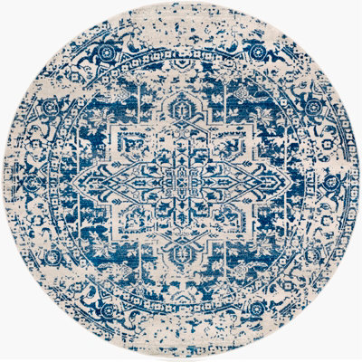 Livabliss Round Harput-Vintage Grey Blue Orange White Traditional Boho Living Dining Bedroom Rug 160 X 160 Cm Easy Care, Non Shedding - image 1